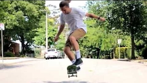 Amazing jump rope skateboarding trick