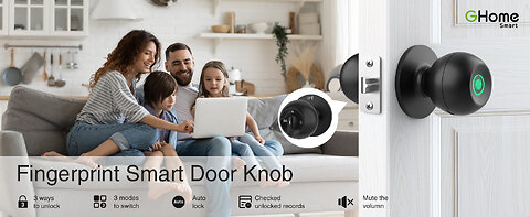GHome Smart K10 Fingerprint Door Lock with App Control| 3-IN-1 Unlocking & Type-C Recharge| SmartApp