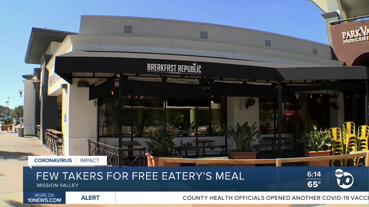 Few takers for San Diego restaurant free meals