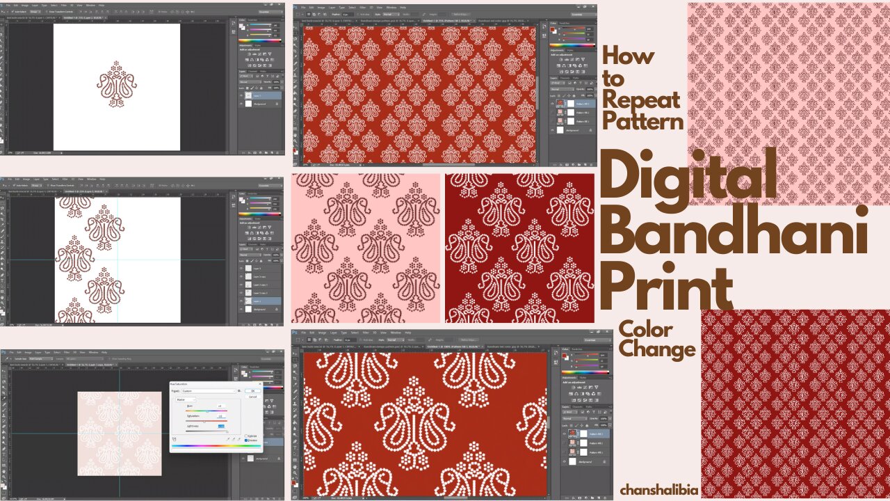 How to repeat pattern in photoshop| Create pattern bandhani