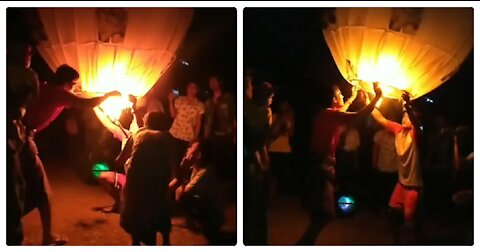 Into air to raise Hot Air Balloon together villagers