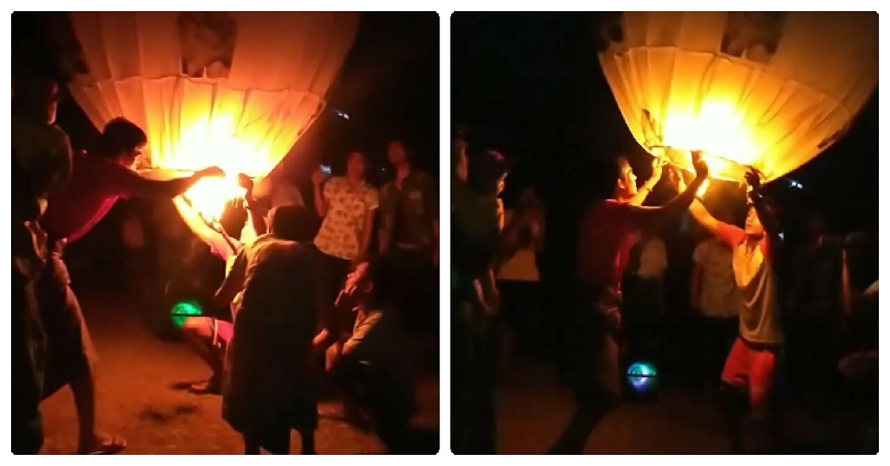 Into air to raise Hot Air Balloon together villagers