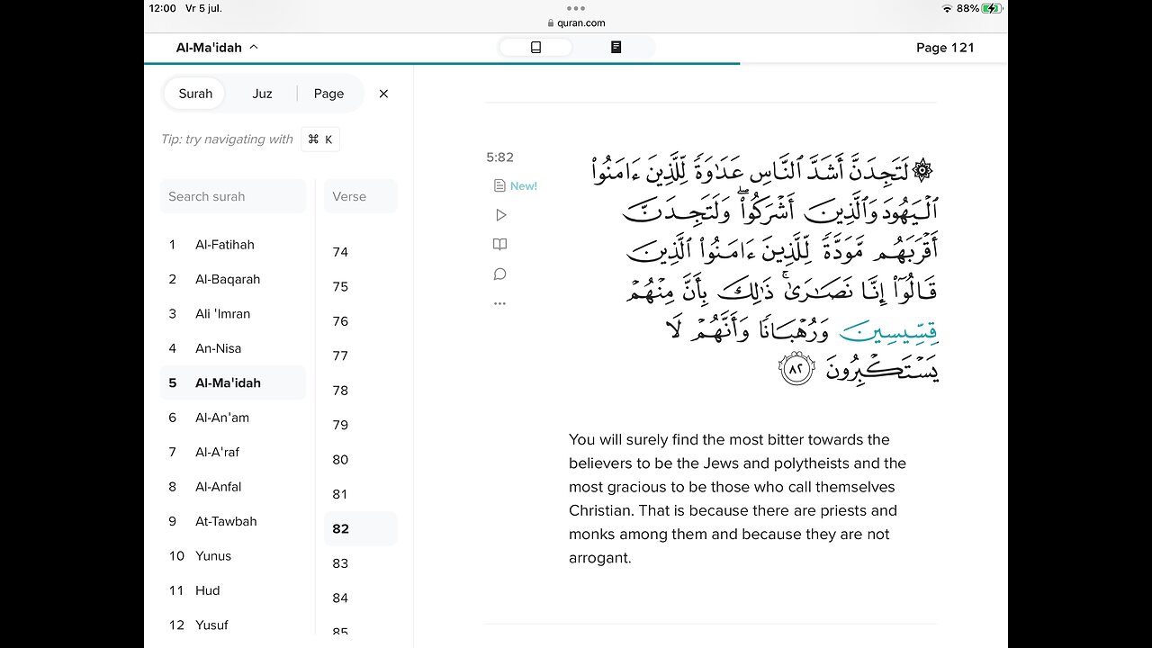 Friday Sermon , Holy Quran , Surah 5:48-84, 07/05/2024