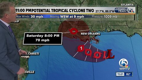 System in Gulf of Mexico now has 100% chance for development, expected to strengthen into Hurricane Barry
