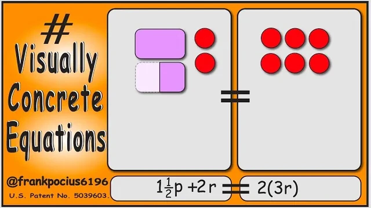 VISUAL EQUATION _ 1 1/2 p +2r = 2(3r) _ SOLVING BASIC EQUATIONS _ SOLVING BASIC WORD PROBLEMS
