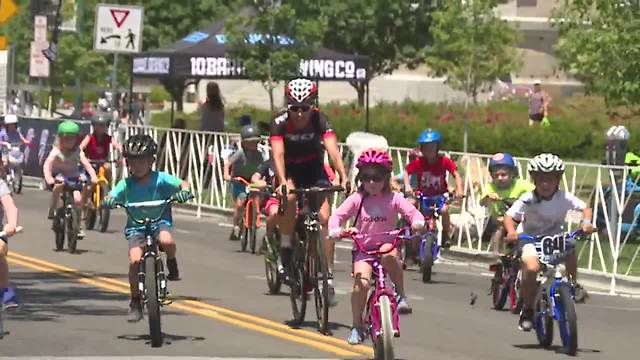 Kids' ride with olympic champion Kristin Armstrong at Twilight Criterium in downtown Boise