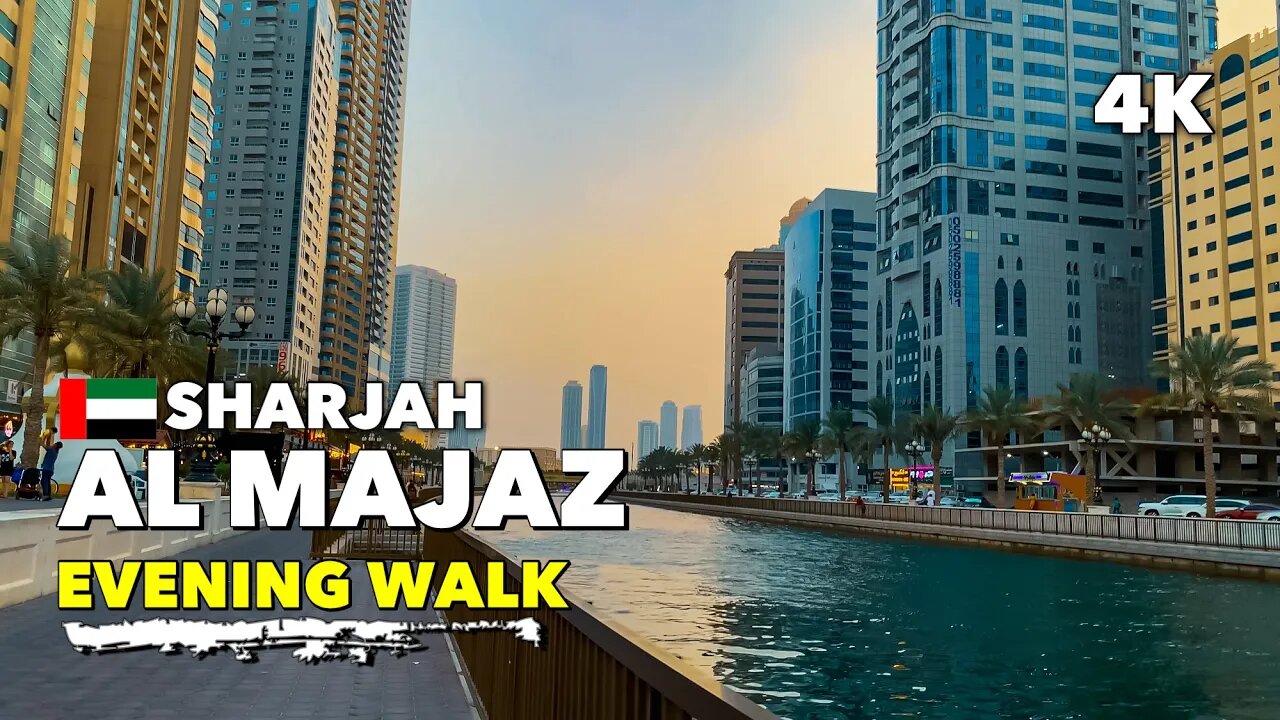 🇦🇪Sharjah Al Majaz, Evening City Center - Walking Tour 4K