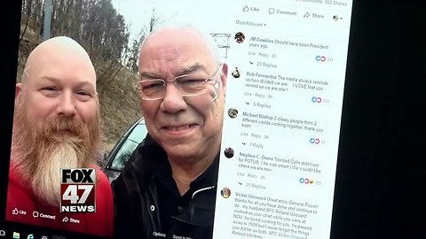 Veteran who lost leg in Afghanistan helps Colin Powell change tire