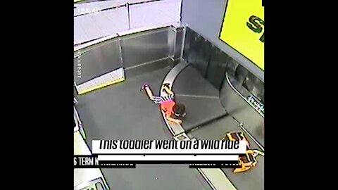 This 2-year-old found out the hard way that the baggae coveyor belt at the airport isn't a fun ride.