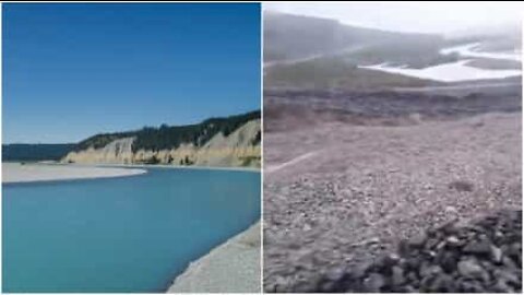 Chuvas fortes na Nova Zelândia criam um rio de pedra