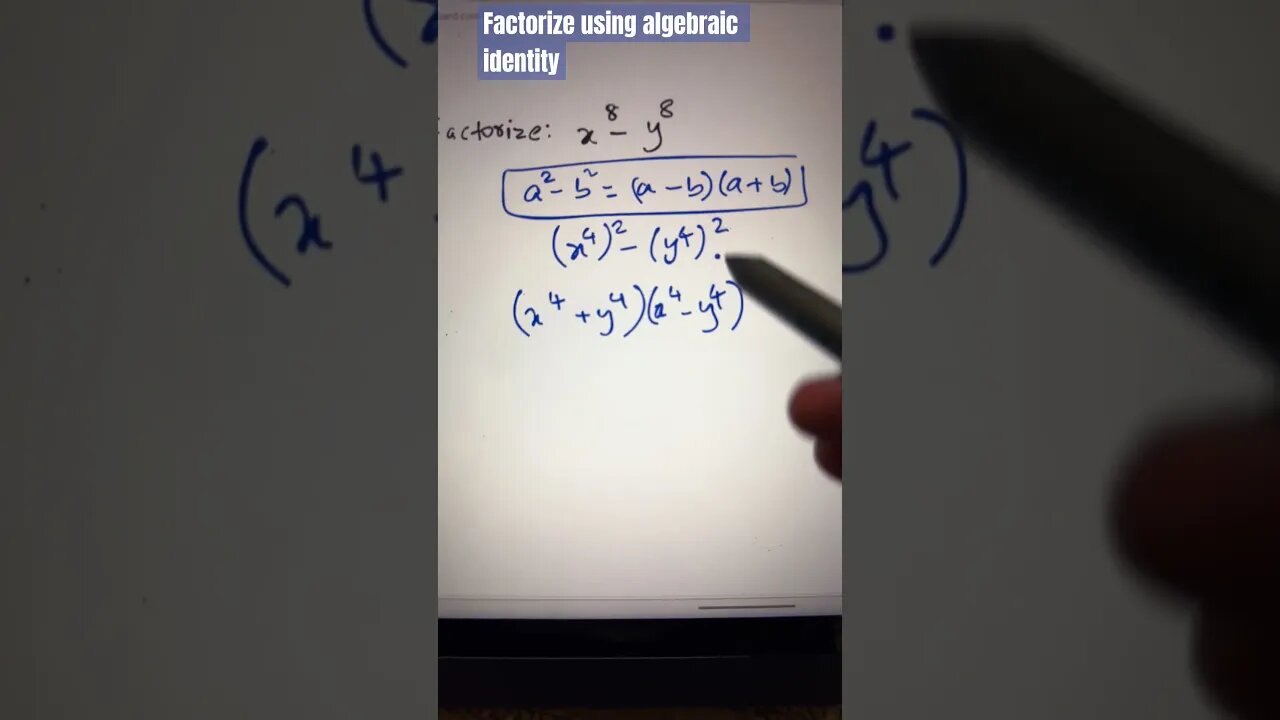 Factorize x^8 - y^8 using algebraic identity #algebra #youtubeshorts #mathtrick #math #mathematics