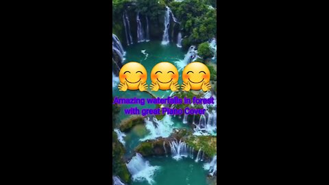 Relax with amazing waterfalls in forest and Piano Cover
