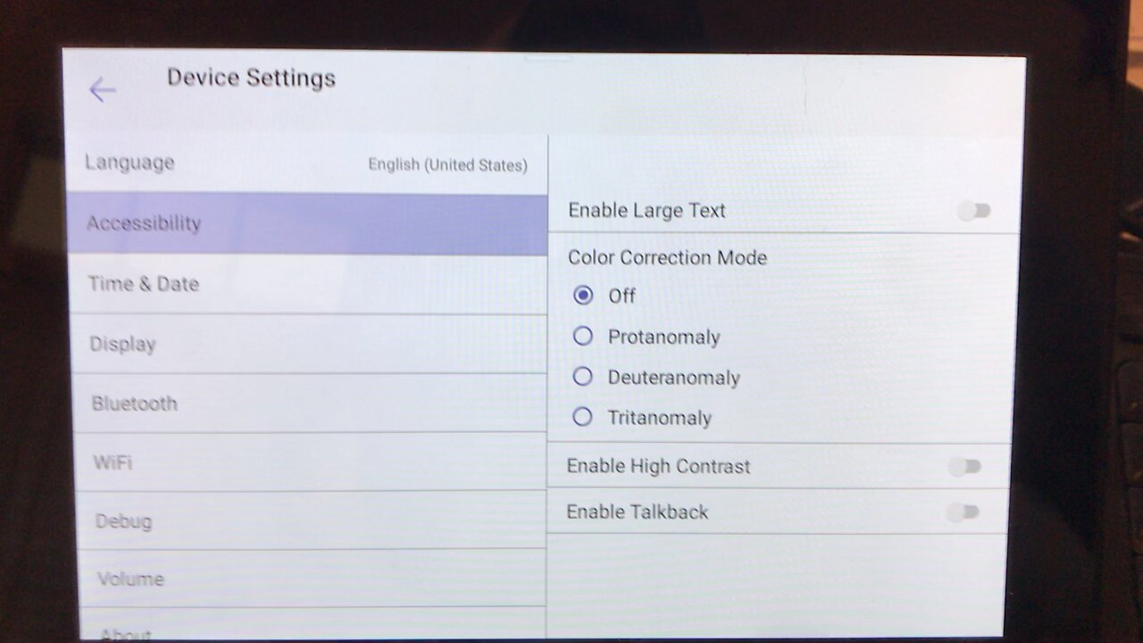 Accessibility settings Reboot