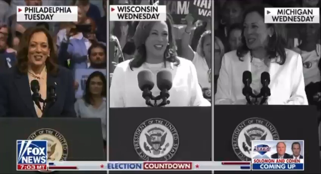 During her campaign stump, Kamala Harris sticks to a scripted speech without deviating from it
