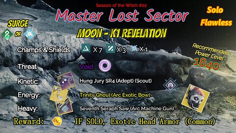 Destiny 2 Master Lost Sector: Moon - K1 Revelation on my Strand Titan Solo-Flawless 9-27-23