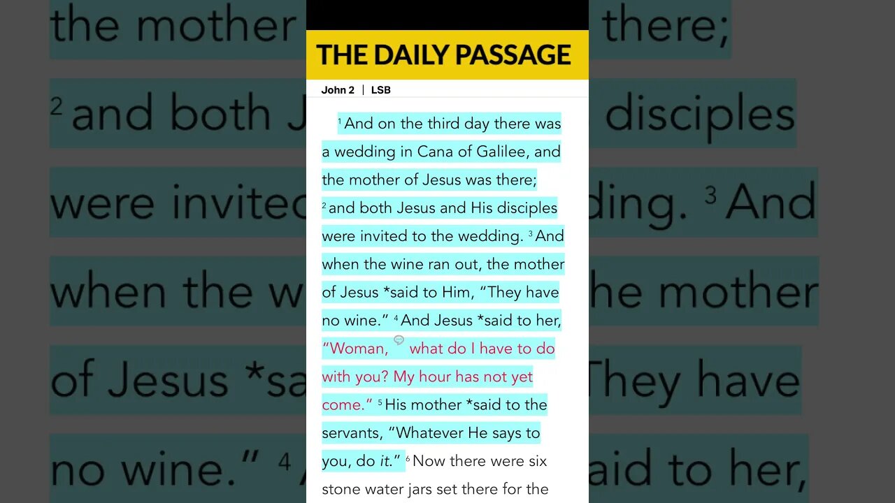 Pursuing Jesus Through His Word: Join THE DAILY PASSAGE | John 2:1-5 | #shorts #bible #Jesus