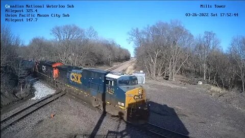 SB Manifest with CSX Leader and CN 2nd at Mills Tower on March 26, 2022 #Steel Highway#