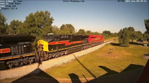IAIS 516 Interstate Leading WB Manifest at West Liberty Depot and Grinnell, IA on July 3, 2022