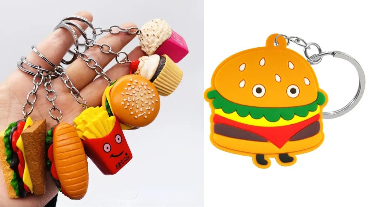 How to make burger theme key chain at home 🤩// diy mini burger key chain 🌈