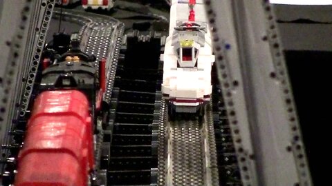 Lego High-speed AVE train on large Bridge and 3d printed rails