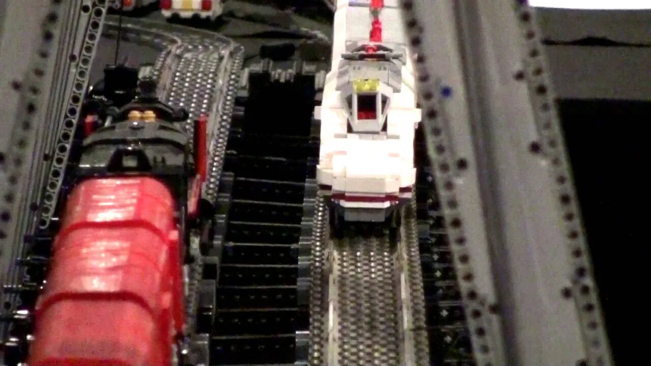 Lego High-speed AVE train on large Bridge and 3d printed rails