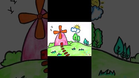 Drawing & Coloring Windmill on a Hill