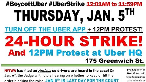 #UberStrike Rally outside 3wtc hosted by @NYTWA 1/5/23 2