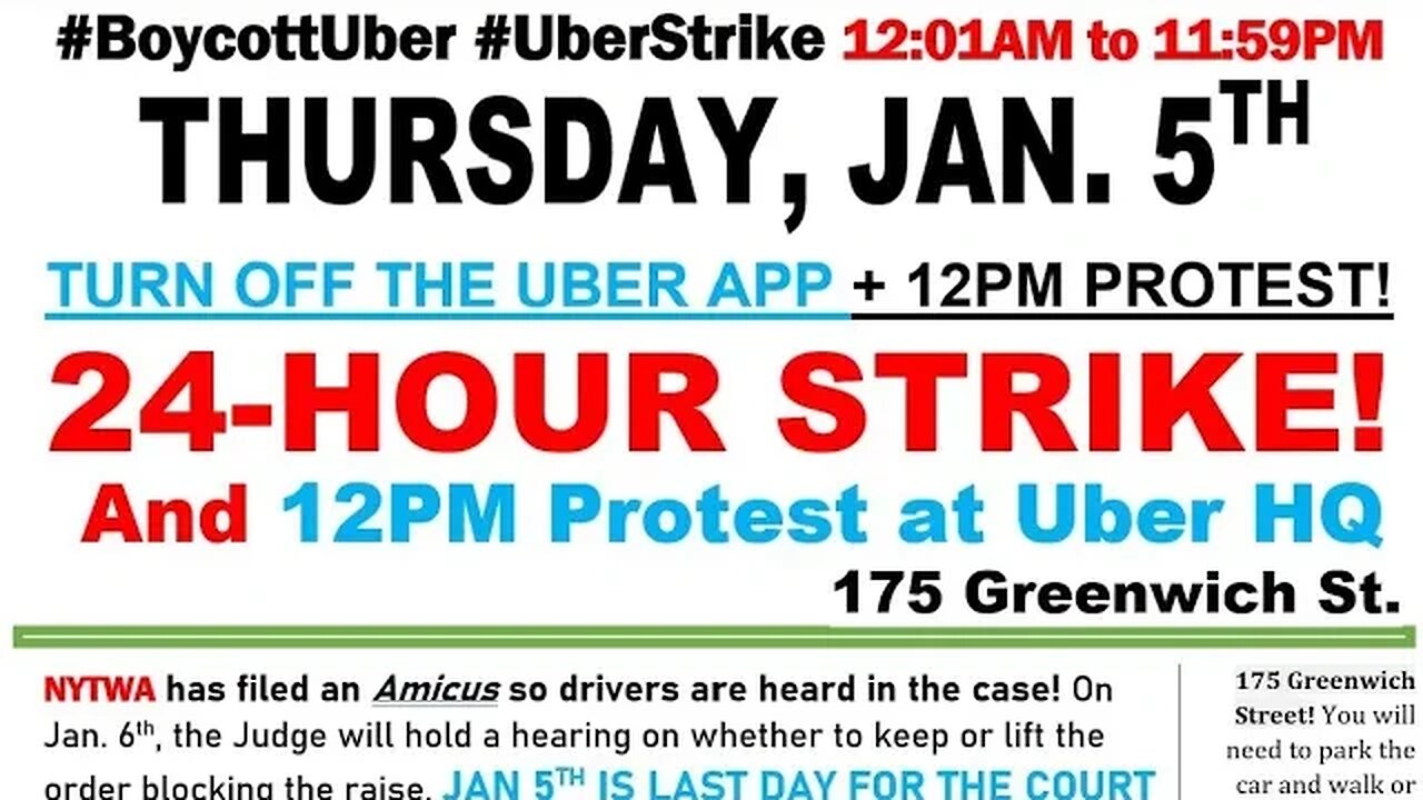 #UberStrike Rally outside 3wtc hosted by @NYTWA 1/5/23 2