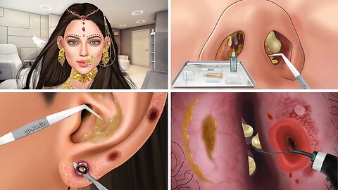 ASMR Ear, nose piercing treatment removes animation relax