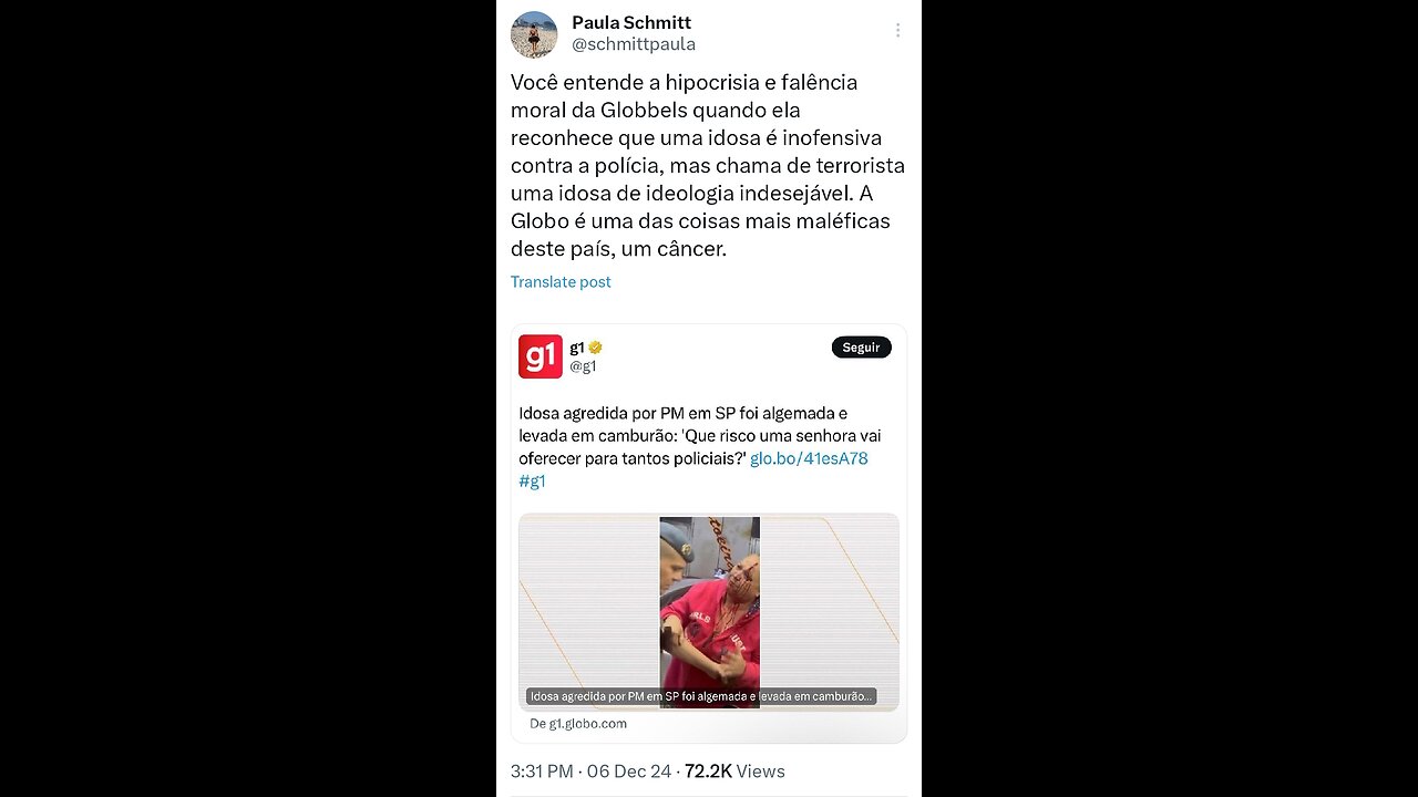 PAULA SCHMITT : A Globo é uma das coisas mais maléficas deste país, um câncer.