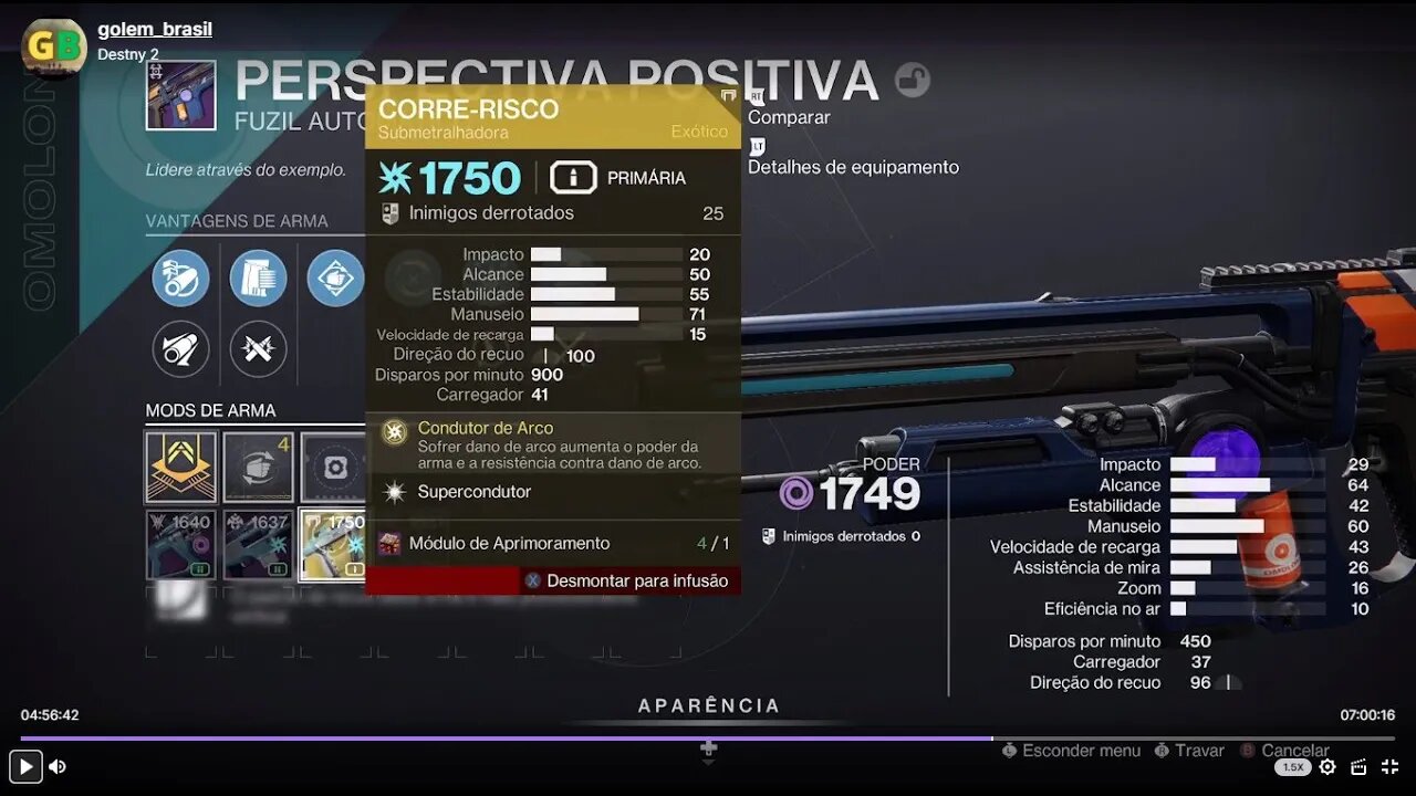 Inventario cheio quase perco uma arma Exótica! Corre Risco!! Submetralhadora.