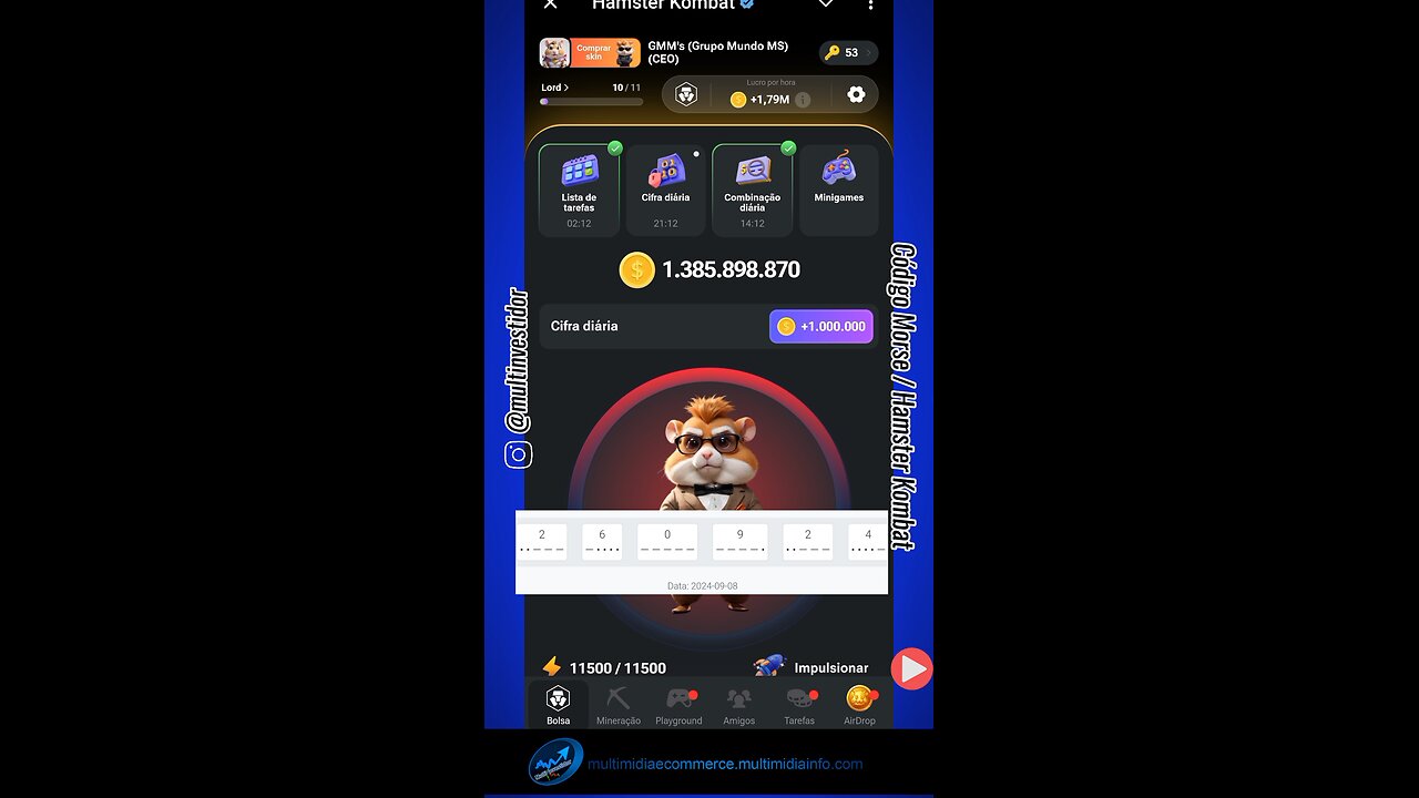Hamster 🐹 Kombat (Cifra Diária/Código Morse) 08/09/24. #ethereum #bybit #mexc #coinbase