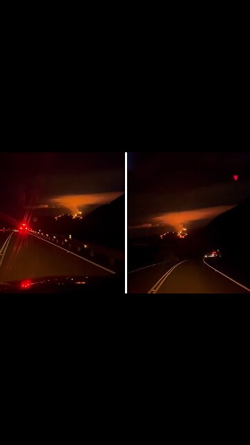 Footage of lava flow from Mauna Loa recorded from highway
