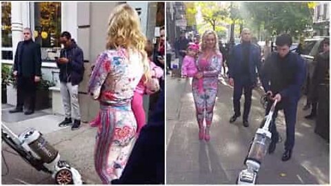 Mulher de rapper manda aspirar as ruas antes de passar