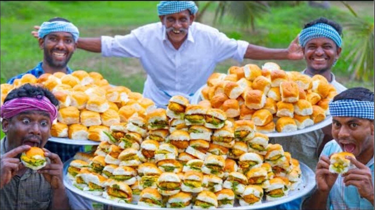 INDIAN BURGER | VADA PAV | Indian Street Food Recipe Making in Village | Rainy Day Cooking