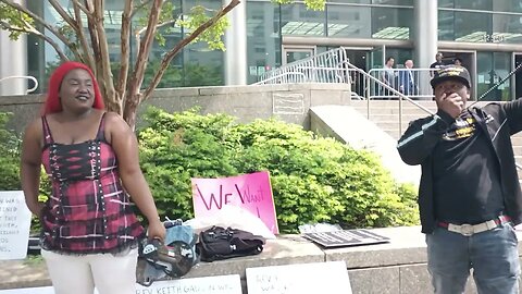 Rev Keith Gadson and Nolan Farrell Exoneration Rally NationalAction QueensDAKatz courthouse 5/22/23