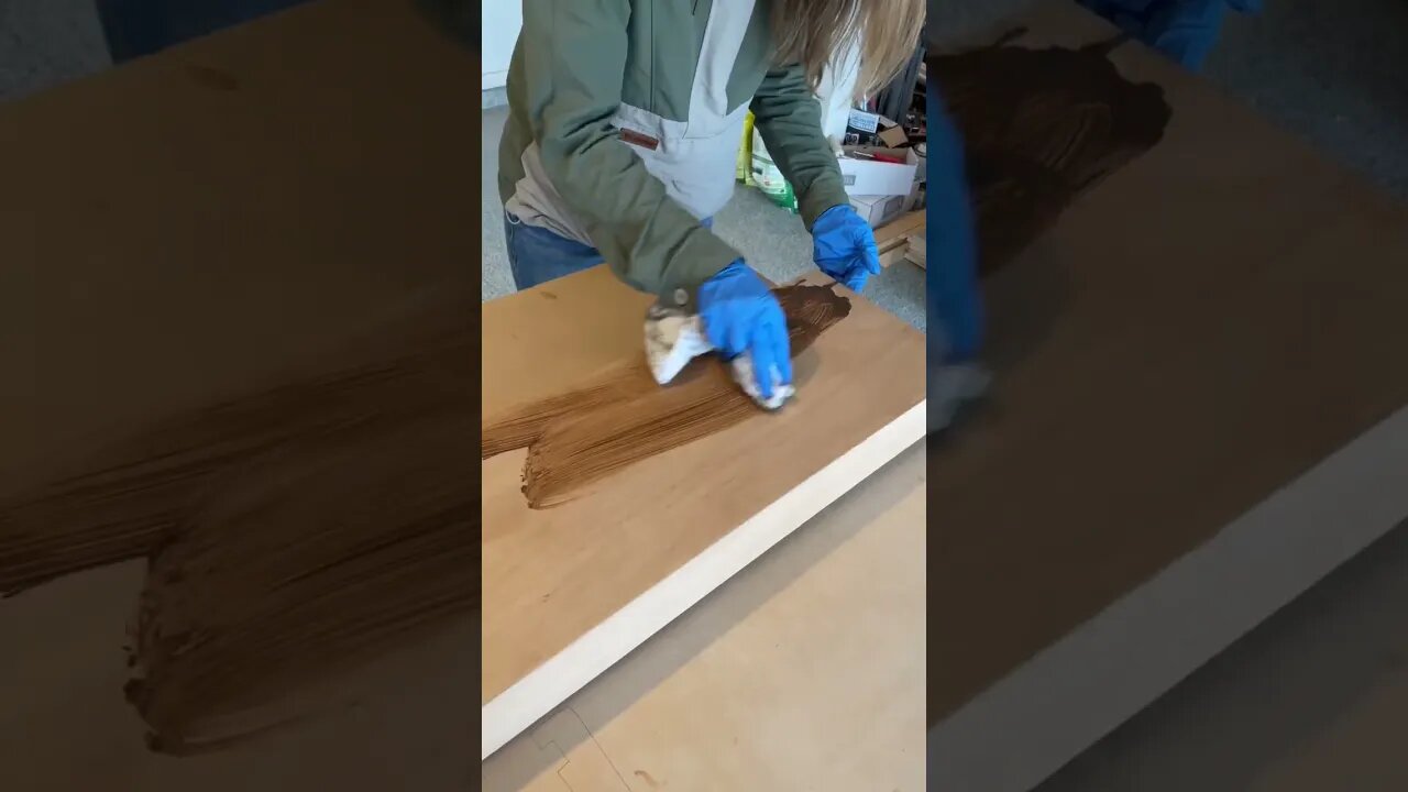Staining custom floating shelves. #custombuiltins