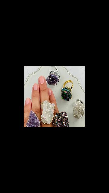 CRYSTAL CLUSTER - TITANIUM TREATED RING WITH GOLD OR SILVER PLATED BAND - (YOU CHOOSE)