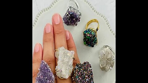 CRYSTAL CLUSTER - TITANIUM TREATED RING WITH GOLD OR SILVER PLATED BAND - (YOU CHOOSE)