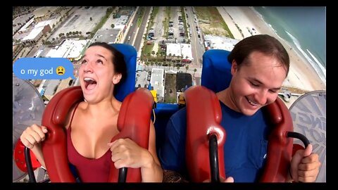 Slingshot ride with funny reaction