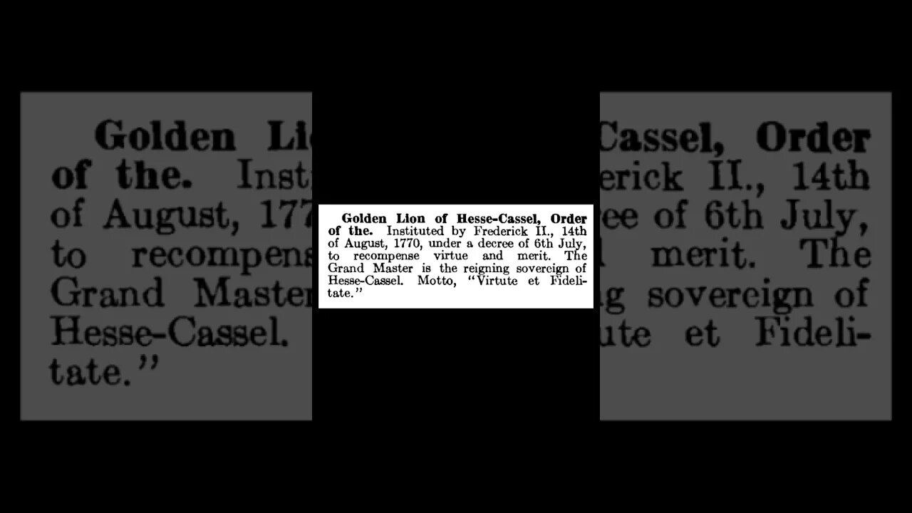 Golden Lion of Hesse-Cassel, Order: Encyclopedia of Freemasonry By Albert G. Mackey