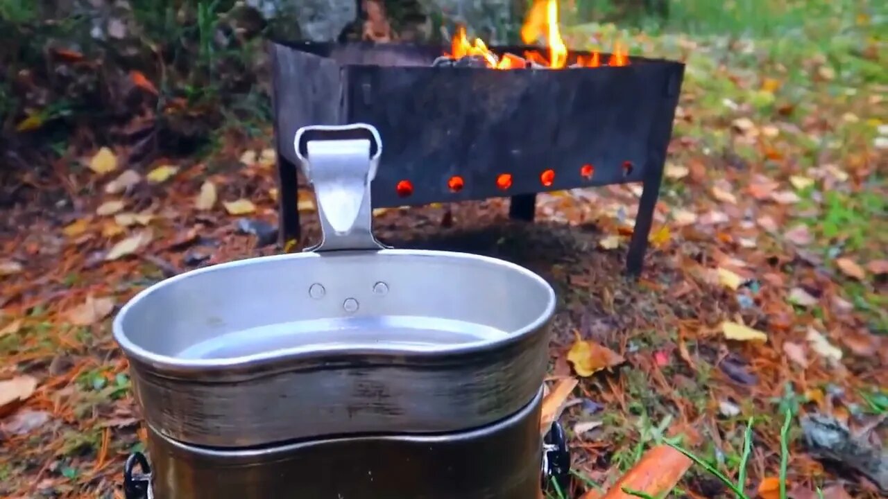 Hiking in the forest, jungle camping, meat on fire * 28