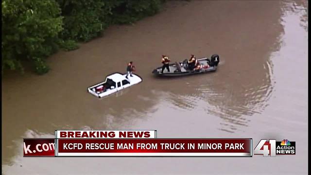 Man trapped on roof of truck in flash flood