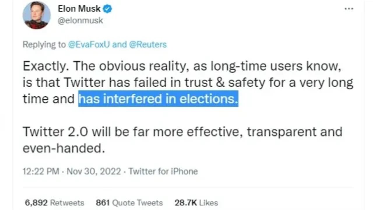 Elon Musk Claims Twitter Has "Interfered In Elections"