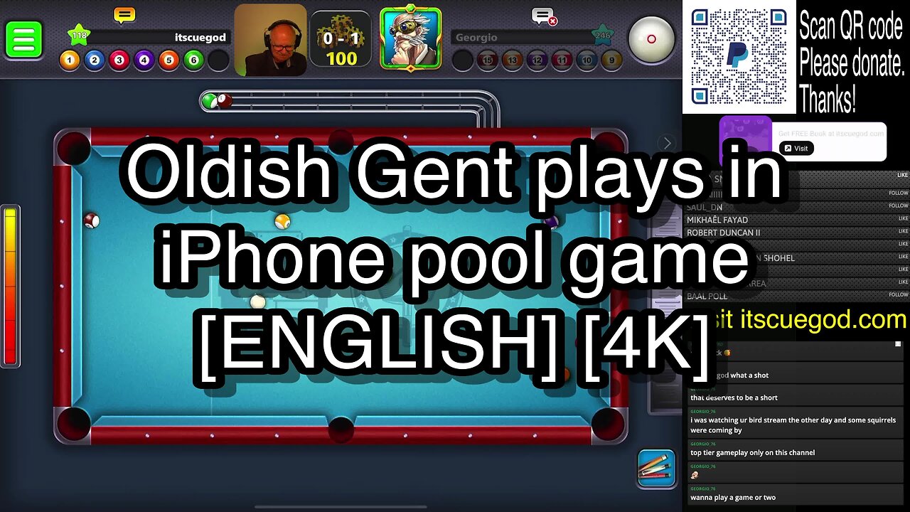 Oldish Gent plays in iPhone pool game [ENGLISH] [4K] 🎱🎱🎱 8 Ball Pool 🎱🎱🎱