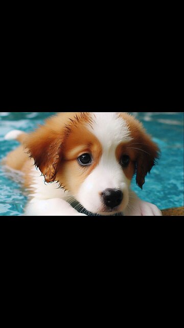Puppy learns how to swim