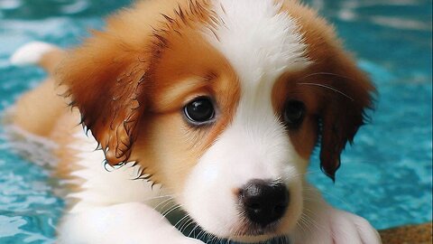 Puppy learns how to swim