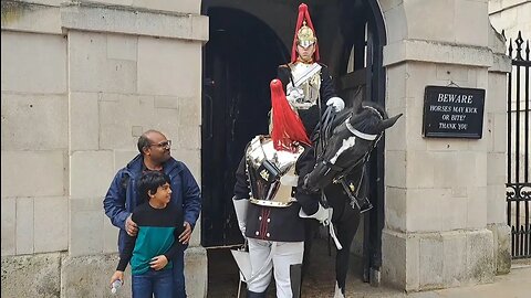 Horse bites kings guard on the arm make way #horseguardsparade