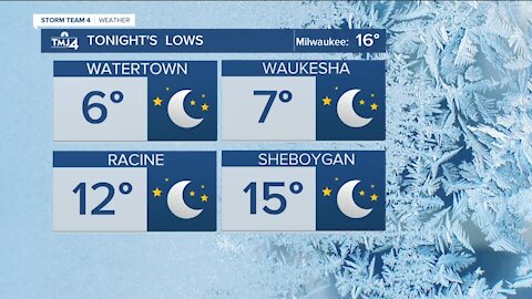 Monday evening is clear with lows in the teens