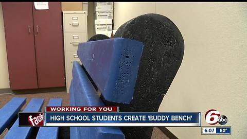 Carmel High School students create "buddy bench" out of plastic caps